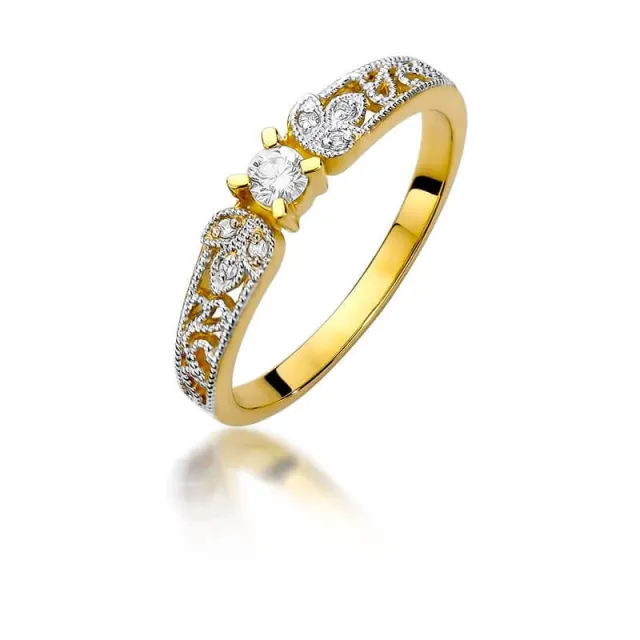Złoty Pierścionek 585 z diamentem brylant 0,10ct