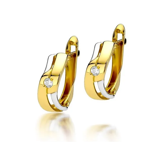Złote kolczyki angielskie zapięcie próba 585 z brylantami 0,08ct