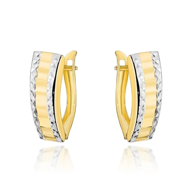⭐ Kolczyki złote z diamentowaniem w dwóch kolorach złota na angielskim zapięciu ♥ Ergold