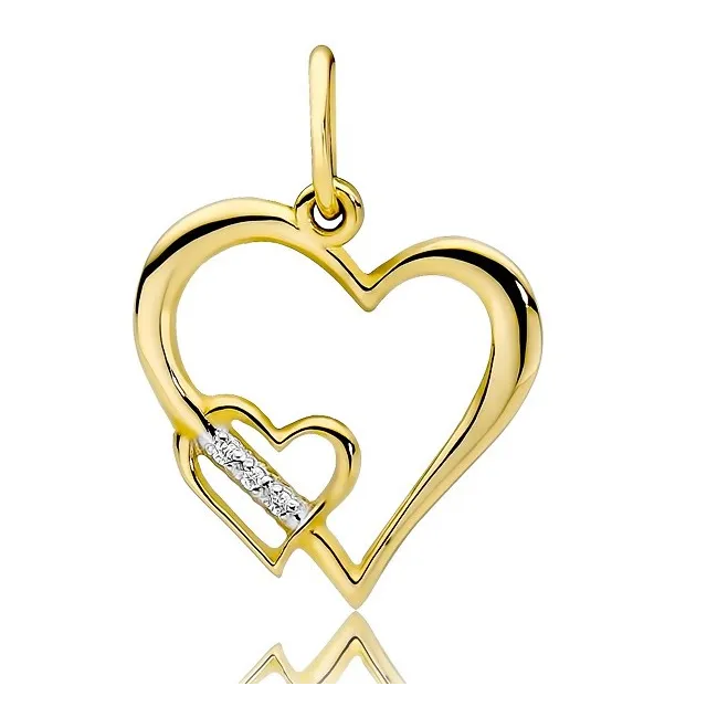Złota Zawieszka Serce 585 z Diamentami 0,015ct