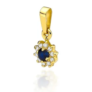 Złota Zawieszka 585 z Diamentami i Szafirem 0,15ct