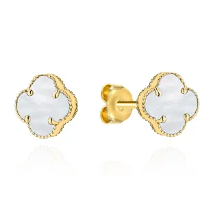 ⭐ Kolczyki złote koniczynki z masą perłową 11mm ♥ Ergold