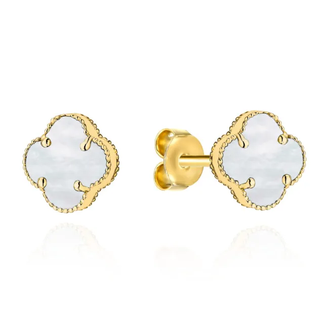 ⭐ Kolczyki złote koniczynki z masą perłową 11mm ♥ Ergold