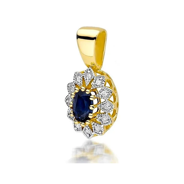 Złota Zawieszka 585 z Diamentami i Szafirem 0,70ct