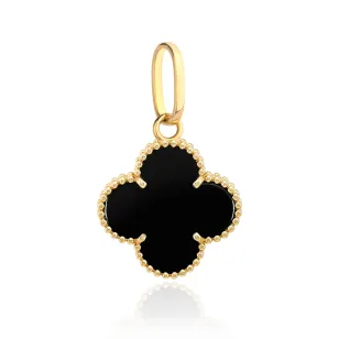 ⭐ Zawieszka czarna koniczynka w oprawie złotych kuleczek 11mm ♥ Ergold
