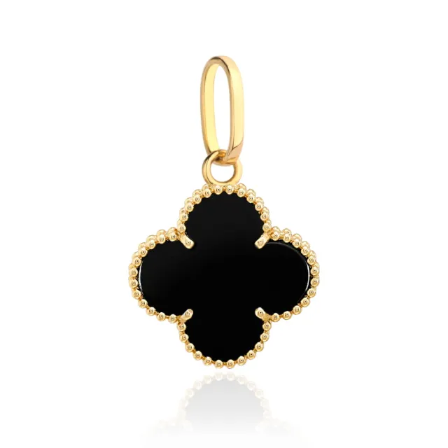⭐ Zawieszka czarna koniczynka w oprawie złotych kuleczek 11mm ♥ Ergold