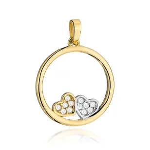 ⭐ Zawieszka złota ring z dwoma serduszkami i cyrkoniami ♥ Ergold