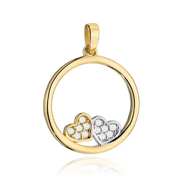 ⭐ Zawieszka złota ring z dwoma serduszkami i cyrkoniami ♥ Ergold
