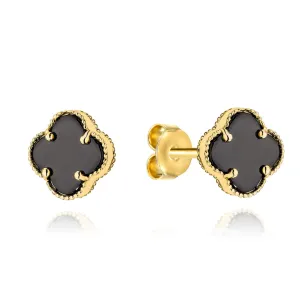 ⭐ Kolczyki złote czarna koniczynka w oprawie złota 8mm ♥ Ergold