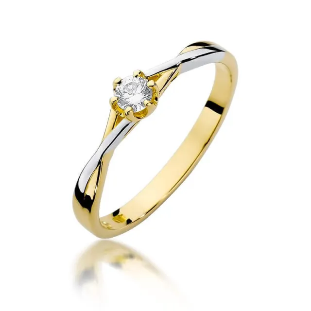 Złoty Pierścionek 585 z diamentem brylant 0,12ct