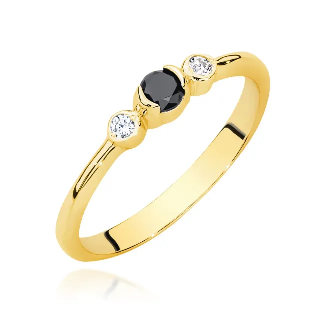 Złoty Pierścionek 585 Z Czarnym Brylantem 0,12ct