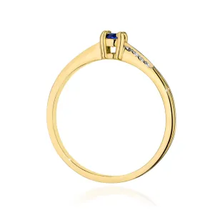 Złoty Pierścionek 585 Z Szafirem Diamenty 0,15ct Certyfikat