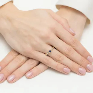 Złoty Pierścionek 585 Z Szafirem Diamenty 0,15ct Certyfikat