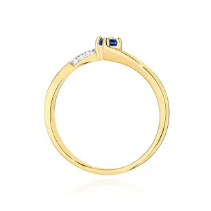 Złoty Pierścionek 585 Szafir Diamenty 0,15ct