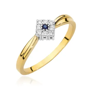 Złoty Pierścionek 585 Z Szafirem Diamenty 0,03ct certyfikat