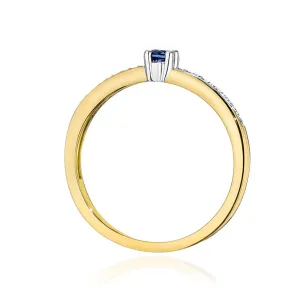 Złoty Pierścionek 585 Z Szafirem Diamenty 0,15ct