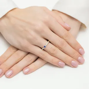 Złoty Pierścionek 585 Z Szafirem Diamenty 0,15ct