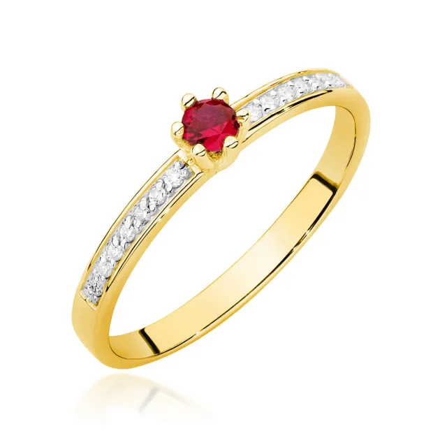 Złoty Pierścionek 585 Rubin Diamenty 0,15ct