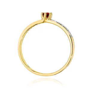 Złoty Pierścionek 585 Rubin Diamenty 0,15ct