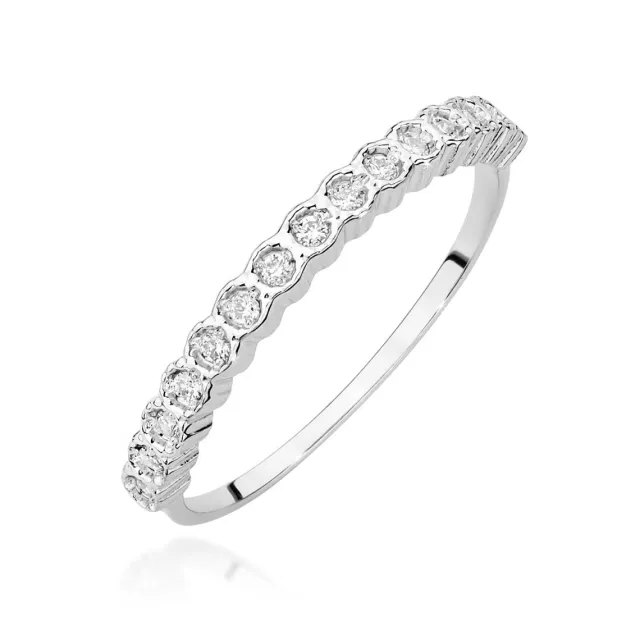 Złoty Pierścionek 585 Białe Złoto Brylant Diament 0,13ct Certyfikat