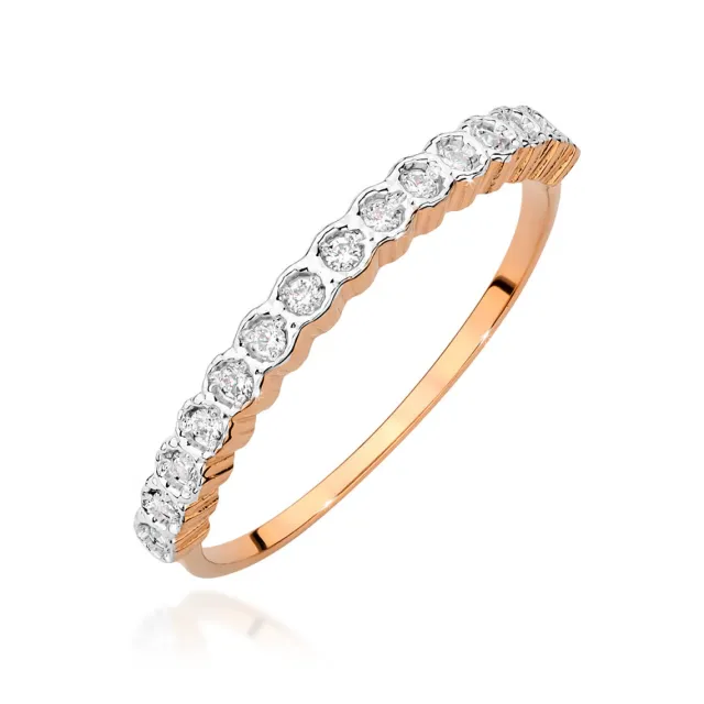 Złoty Pierścionek 585 Różowe Złoto Brylant Diament 0,13ct Certyfikat
