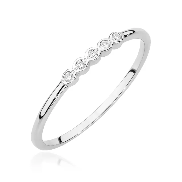 Złoty Pierścionek 585 Białe Złoto Brylant Diamenty 0,04ct Certyfikat