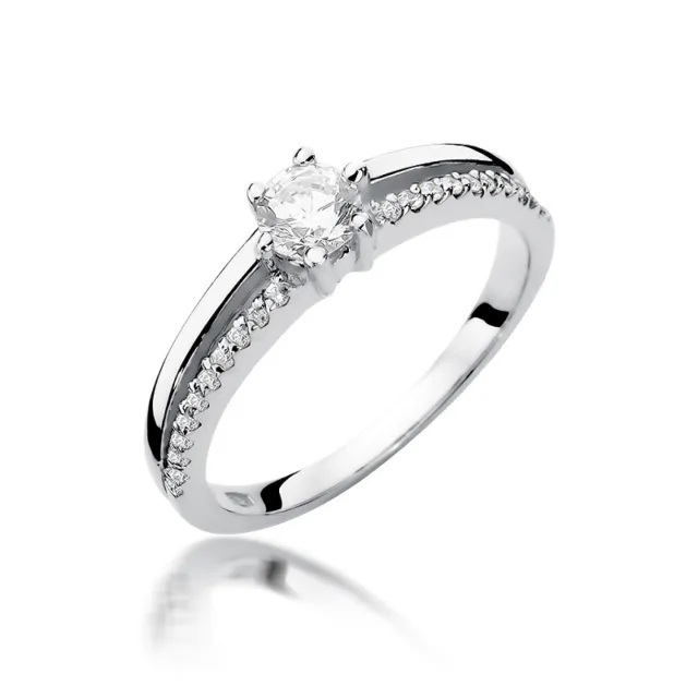 Złoty pierścionek 585 białe złoto brylant diamenty 0,40ct
