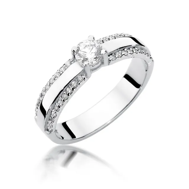 Pierścionek 585 białe złoto diamenty brylant 0,45ct