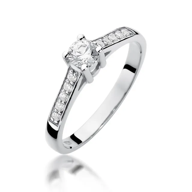 Złoty Pierścionek 585 Białe Złoto Brylanty 0,42ct