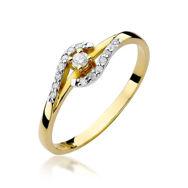 Złoty Pierścionek 585 z diamentem brylant 0,11ct