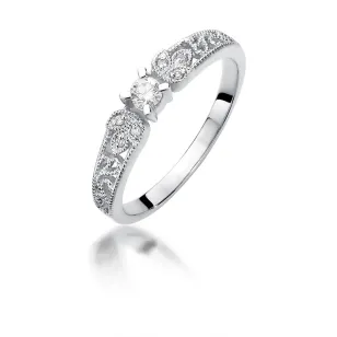 Złoty Pierścionek 585 Białe Złoto Brylanty 0,13ct