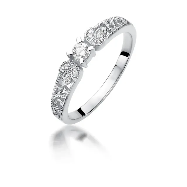 Złoty Pierścionek 585 Białe Złoto Brylanty 0,13ct