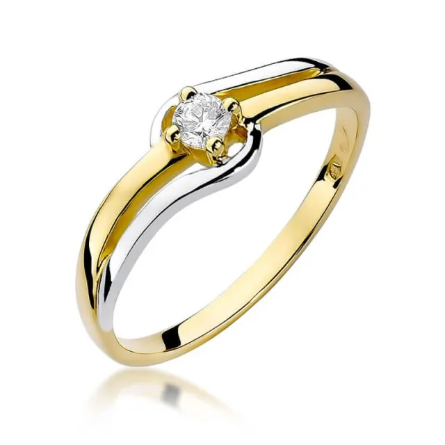 Złoty Pierścionek 585 z diamentem brylant 0,10ct