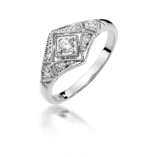 Pierścionek złoty 585 diamenty białe złoto 0,19ct