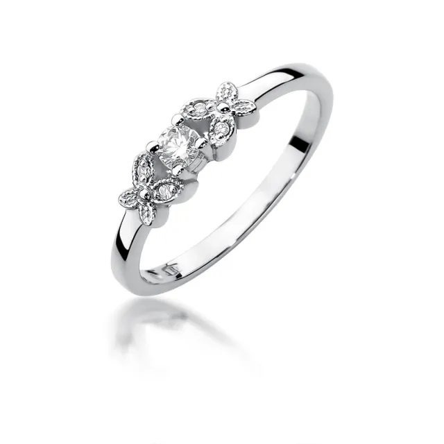 Pierścionek z diamentem białe złoto 0,12ct certyfikat