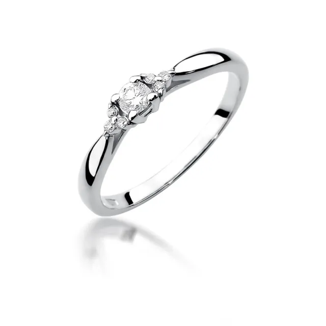 Złoty Pierścionek 585 Białe Złoto Brylant Diamenty 0,13ct