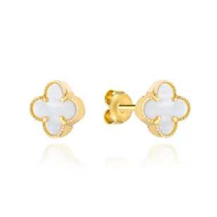 ⭐ Kolczyki złote koniczynki z masą perłową 6mm ♥ Ergold