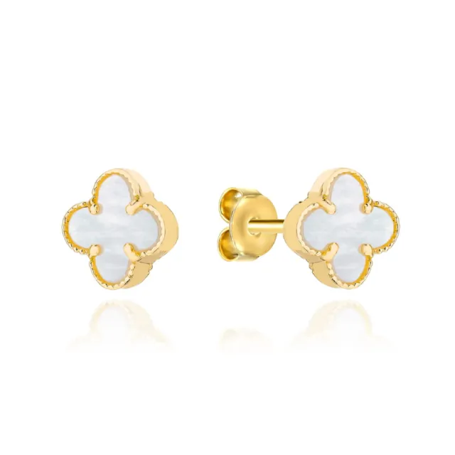 ⭐ Kolczyki złote koniczynki z masą perłową 6mm ♥ Ergold