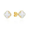 ⭐ Kolczyki złote koniczynki z masą perłową 6mm ♥ Ergold