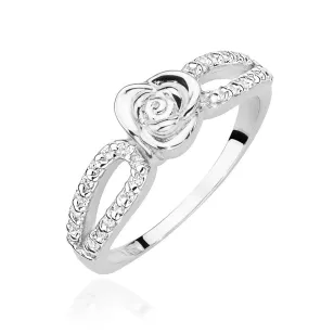 Pierścionek kwiat białe złoto brylanty 0,16ct