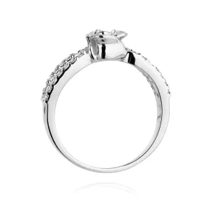 Pierścionek kwiat białe złoto brylanty 0,16ct