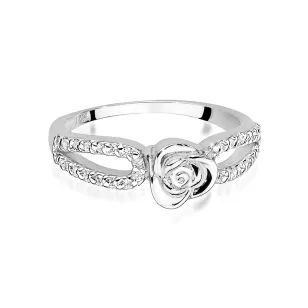 Pierścionek kwiat białe złoto brylanty 0,16ct