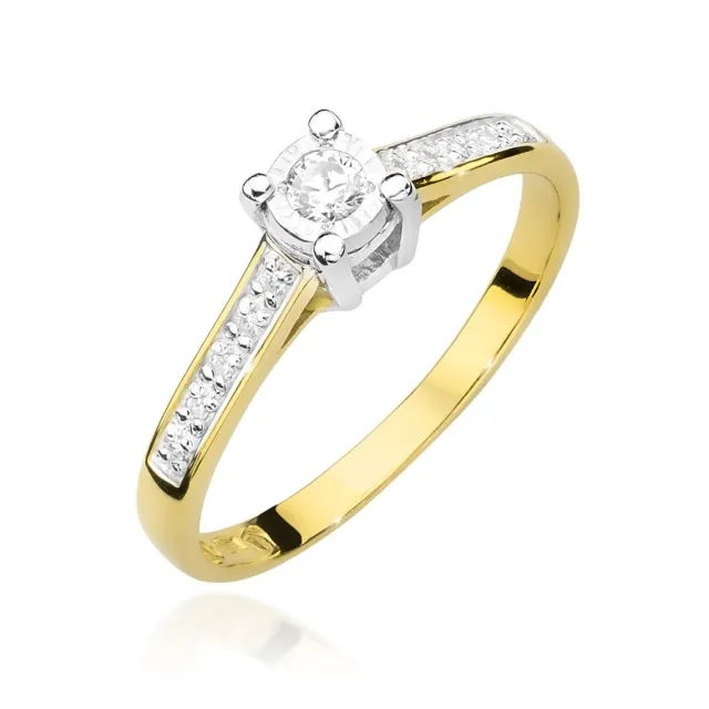 Pierścionek złoty 585 brylanty i diamenty 0,13ct