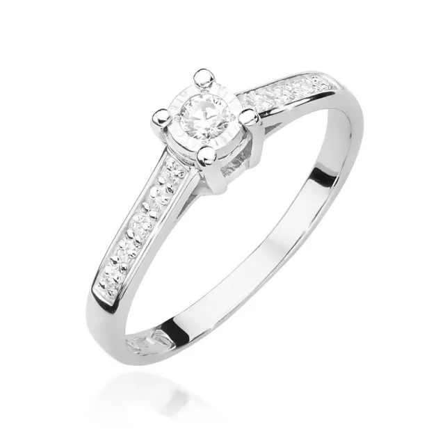 Pierścionek złoty 585 białe złoto diamenty 0,13ct