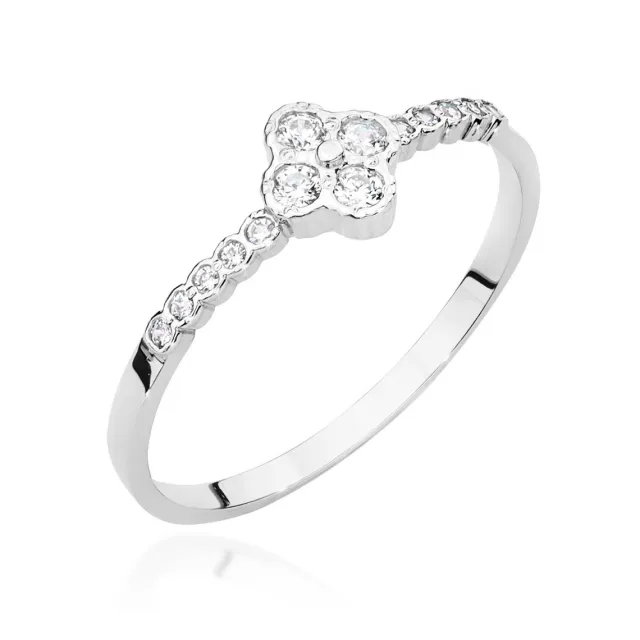 Złoty Pierścionek 585 Białe Złoto Diamenty 0,13ct