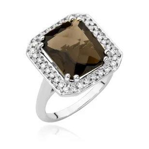 Kwarc dymny pierścionek z białego złota 4,00ct