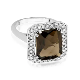 Kwarc dymny pierścionek z białego złota 4,00ct