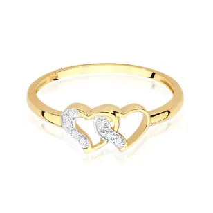 Złoty pierścionek 585 diamenty serca 0,06ct
