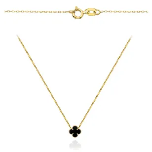 ⭐ Naszyjnik złoty z czarną koniczynką 45cm ♥ Ergold