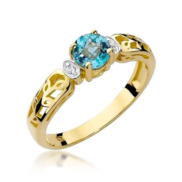 Złoty Pierścionek 585 z diamentem topaz 0,50ct